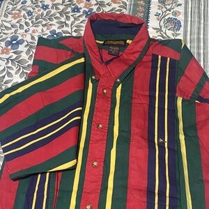 Men's Bold Striped Button-Down Shirt - Red, Green, Yellow, Navy